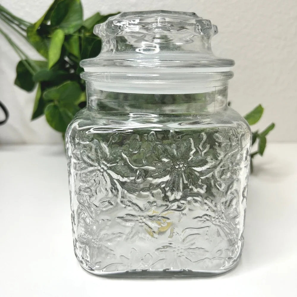 Princess House Vintage Fantasia Crystal Short Canister Jar EUC‎ Floral